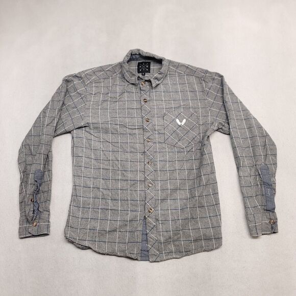 HLYW Windowpane Casual Flannel Button Up Shirt Mens Size Medium M Gray - Picture 2 of 10